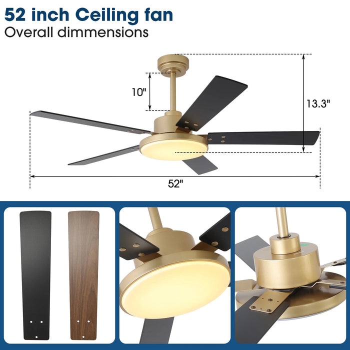 Vaczon 52 Inch Double-sided Blades Modern Ceiling Fan with Remote Control and LED Light - Sweatfully