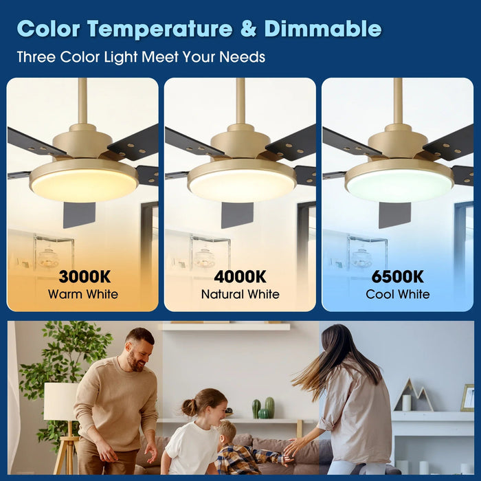 Vaczon 52 Inch Double-sided Blades Modern Ceiling Fan with Remote Control and LED Light - Sweatfully