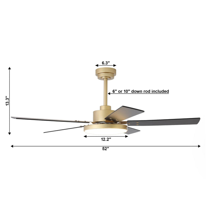 Vaczon 52 Inch Double-sided Blades Modern Ceiling Fan with Remote Control and LED Light - Sweatfully