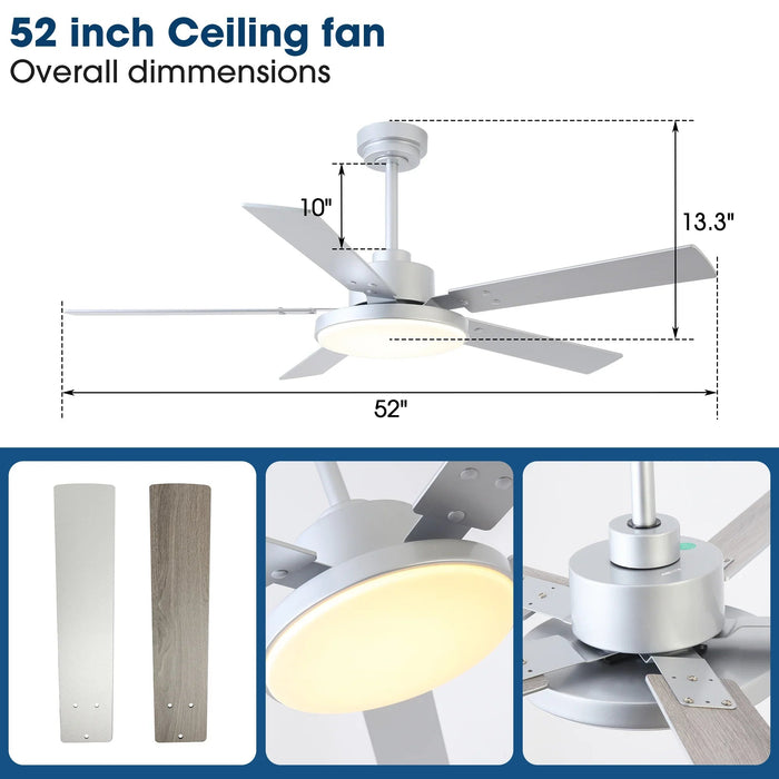 Vaczon 52 Inch Double-sided Blades Modern Ceiling Fan with Remote Control and LED Light - Sweatfully
