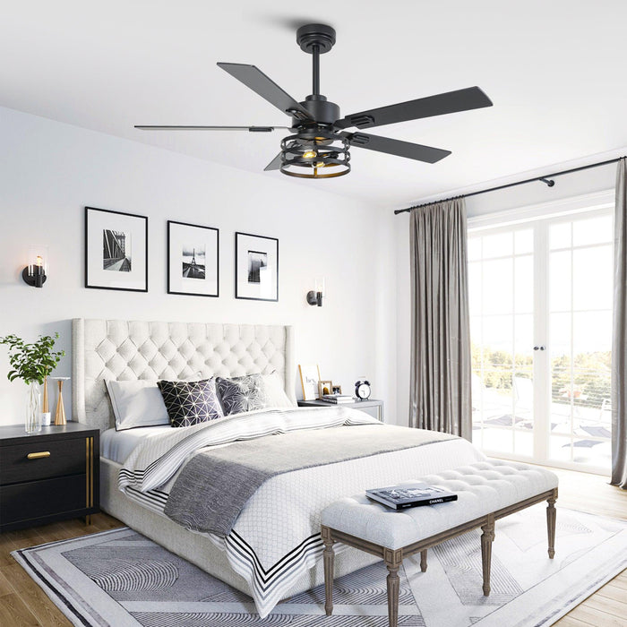 Vaczon 52 Inch DC Motor Industrial Downrod Ceiling Fan with Light and Remote Control - Sweatfully