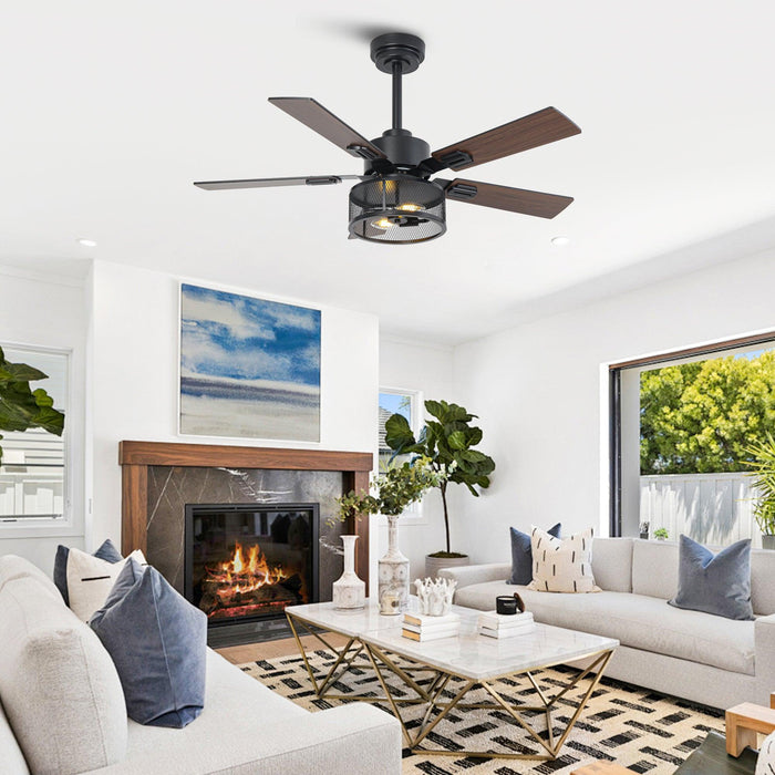 Vaczon 42 Inch DC Motor Industrial Downrod Ceiling Fan with Light and Remote Control - Sweatfully
