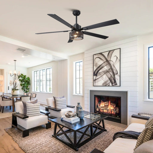 60 Inch Eden Black Ceiling Fan with Light and APP & Remote Control - Sweatfully