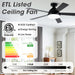 52" Vaczon Ceiling Fan with LED Light and Remote Control - Sweatfully