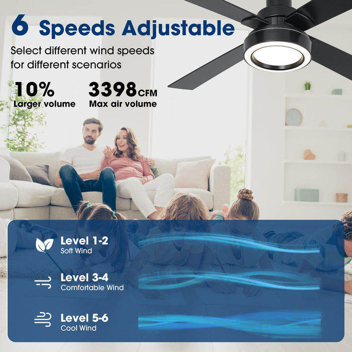 Vaczon 52 Inch 4 Blades DC Motor Modern Downrod Ceiling Fan with LED Light and Remote Control - Sweatfully