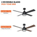 Vaczon 52 Inch 4 Blades DC Motor Modern Downrod Ceiling Fan with LED Light and Remote Control - Sweatfully