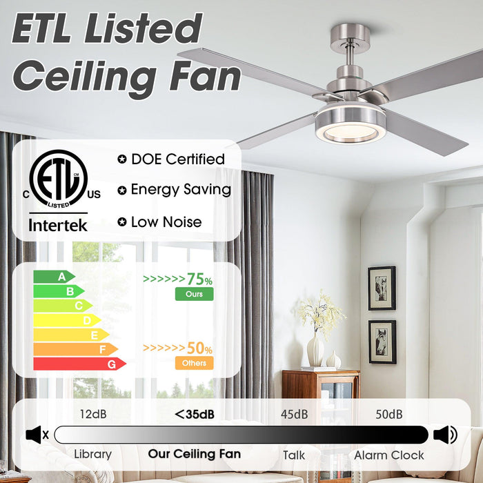 Vaczon 52" Down Mount Ceiling Fan with LED Light and Remote Control - Sweatfully