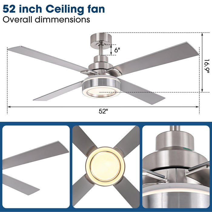 Vaczon 52" Down Mount Ceiling Fan with LED Light and Remote Control - Sweatfully