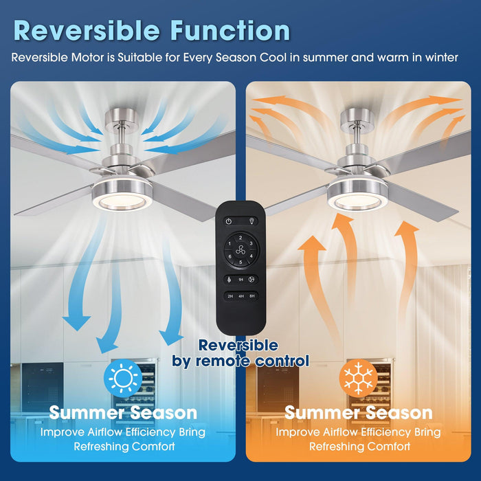 Vaczon 52" Down Mount Ceiling Fan with LED Light and Remote Control - Sweatfully