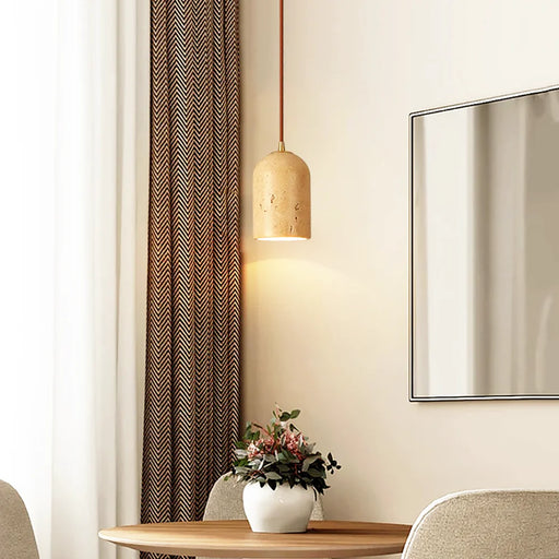 Vintage Cylindrical Travertine Pendant Lamp - Sweatfully