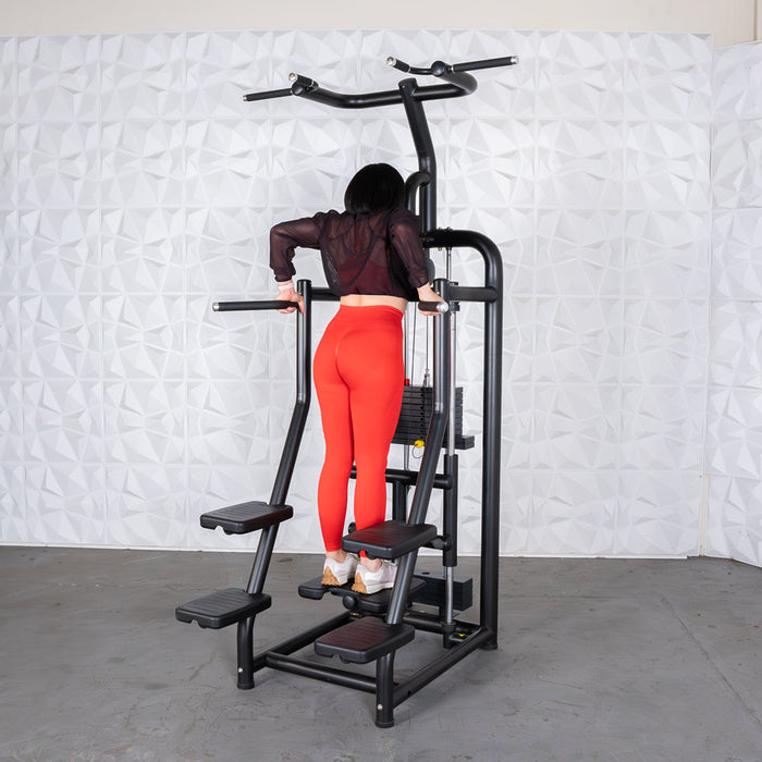 Vogue Assisted Chin/Dip - Muscle D Fitness - Adjustable - Pin Selectorized - Back Tricep Combo - Sweatfully