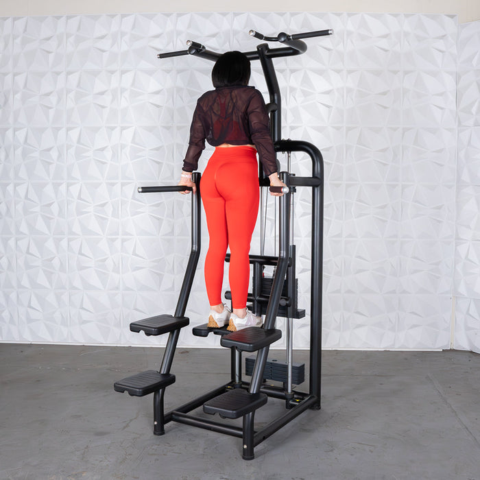 Vogue Assisted Chin/Dip - Muscle D Fitness - Adjustable - Pin Selectorized - Back Tricep Combo - Sweatfully