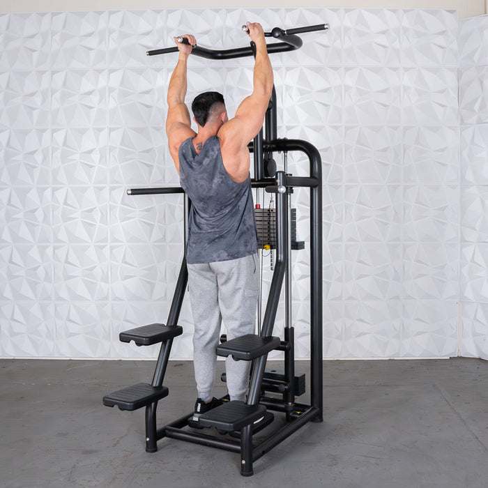 Vogue Assisted Chin/Dip - Muscle D Fitness - Adjustable - Pin Selectorized - Back Tricep Combo - Sweatfully