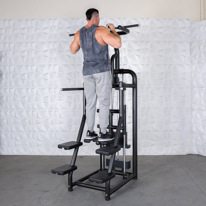Vogue Assisted Chin/Dip - Muscle D Fitness - Adjustable - Pin Selectorized - Back Tricep Combo - Sweatfully