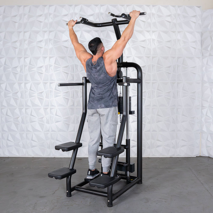 Vogue Assisted Chin/Dip - Muscle D Fitness - Adjustable - Pin Selectorized - Back Tricep Combo - Sweatfully