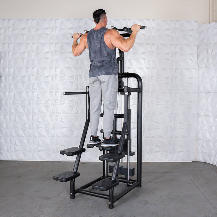 Vogue Assisted Chin/Dip - Muscle D Fitness - Adjustable - Pin Selectorized - Back Tricep Combo - Sweatfully