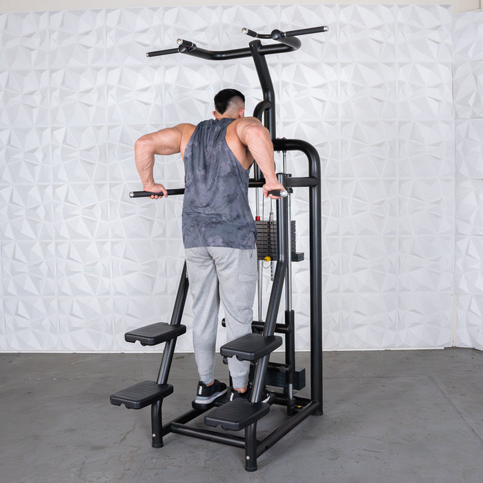 Vogue Assisted Chin/Dip - Muscle D Fitness - Adjustable - Pin Selectorized - Back Tricep Combo - Sweatfully