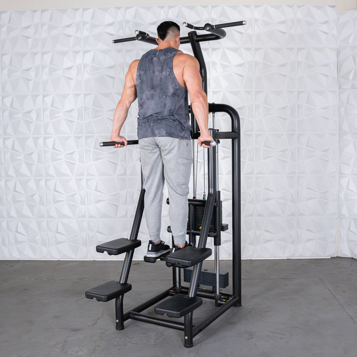 Vogue Assisted Chin/Dip - Muscle D Fitness - Adjustable - Pin Selectorized - Back Tricep Combo - Sweatfully