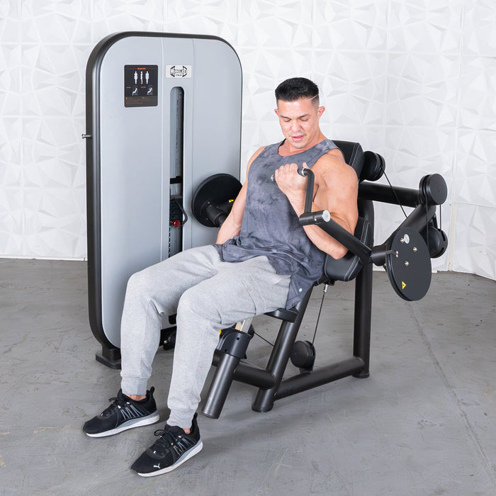 Vogue Biceps Curl - Muscle D Fitness - Adjustable - Pin Selectorized - Arm Curl Machine - Sweatfully