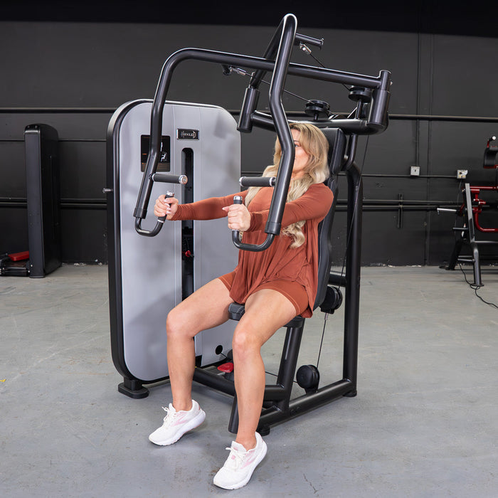 Vogue Chest Press - Muscle D Fitness - Adjustable Seat - Pin Selectorized - Pec Workout - Sweatfully