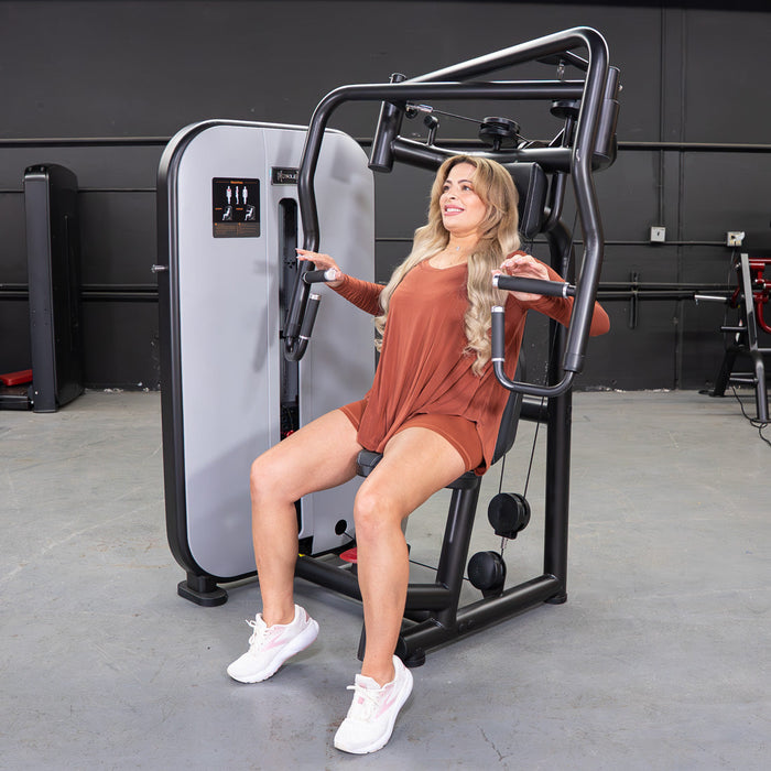 Vogue Chest Press - Muscle D Fitness - Adjustable Seat - Pin Selectorized - Pec Workout - Sweatfully
