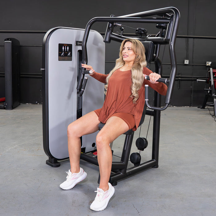 Vogue Chest Press - Muscle D Fitness - Adjustable Seat - Pin Selectorized - Pec Workout - Sweatfully