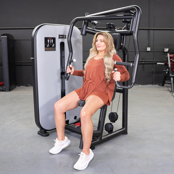 Vogue Chest Press - Muscle D Fitness - Adjustable Seat - Pin Selectorized - Pec Workout - Sweatfully