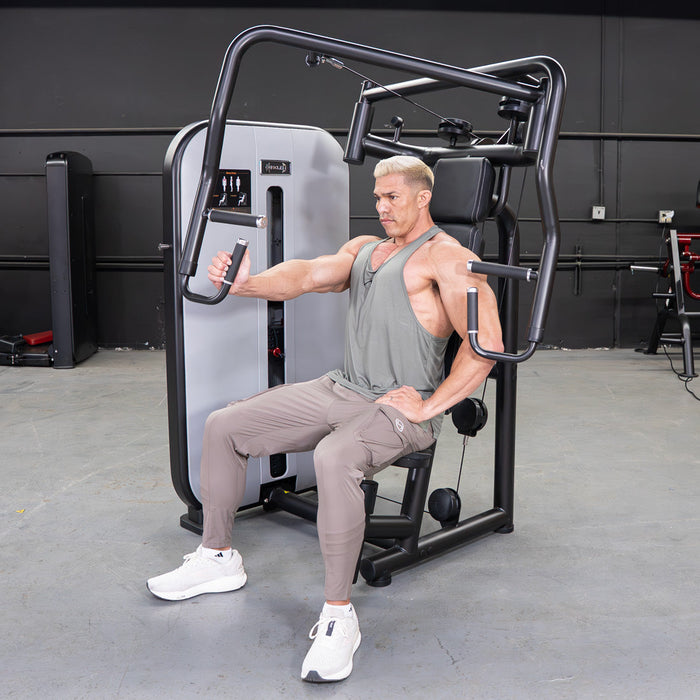 Vogue Chest Press - Muscle D Fitness - Adjustable Seat - Pin Selectorized - Pec Workout - Sweatfully