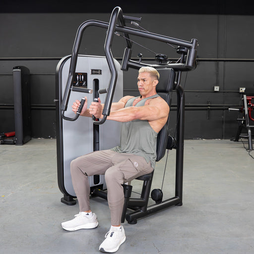 Vogue Chest Press - Muscle D Fitness - Adjustable Seat - Pin Selectorized - Pec Workout - Sweatfully