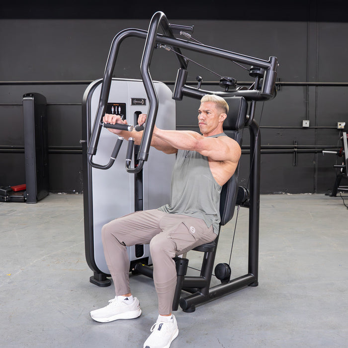 Vogue Chest Press - Muscle D Fitness - Adjustable Seat - Pin Selectorized - Pec Workout - Sweatfully