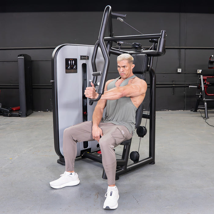 Vogue Chest Press - Muscle D Fitness - Adjustable Seat - Pin Selectorized - Pec Workout - Sweatfully