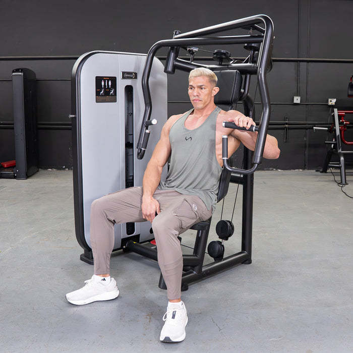 Vogue Chest Press - Muscle D Fitness - Adjustable Seat - Pin Selectorized - Pec Workout - Sweatfully