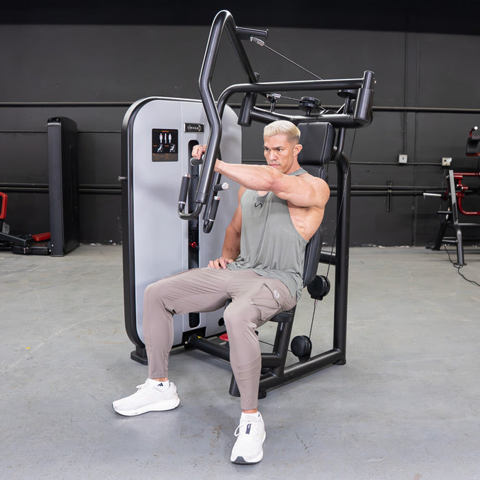 Vogue Chest Press - Muscle D Fitness - Adjustable Seat - Pin Selectorized - Pec Workout - Sweatfully