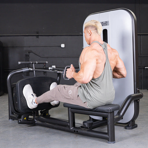 Vogue Diverging Low Row- Seated - Pin Selectorized - Lats Delts Rhomboids Traps Workout - Sweatfully
