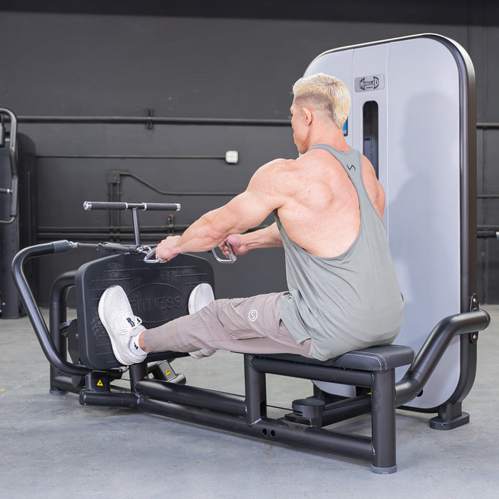 Vogue Diverging Low Row- Seated - Pin Selectorized - Lats Delts Rhomboids Traps Workout - Sweatfully