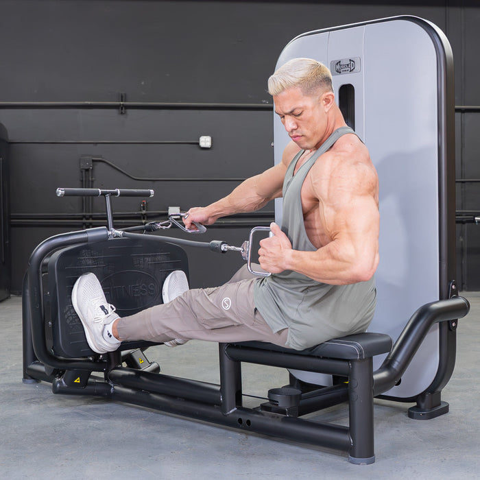 Vogue Diverging Low Row- Seated - Pin Selectorized - Lats Delts Rhomboids Traps Workout - Sweatfully
