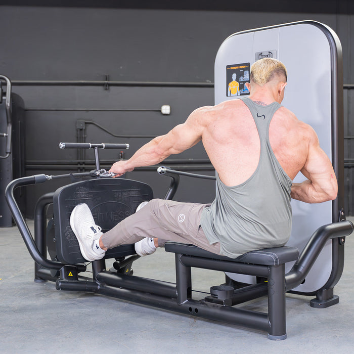 Vogue Diverging Low Row- Seated - Pin Selectorized - Lats Delts Rhomboids Traps Workout - Sweatfully
