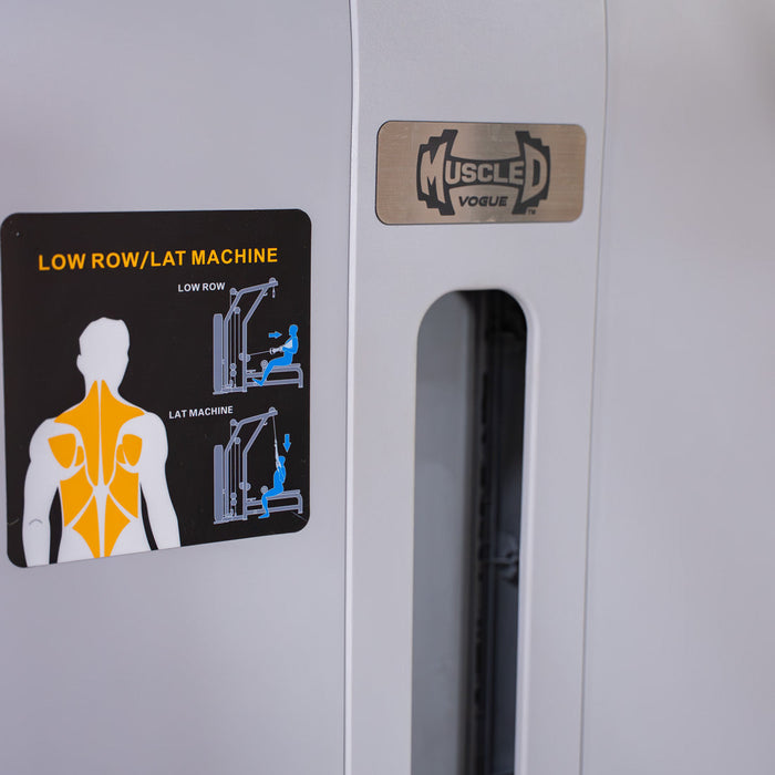 Vogue Lat/Low Row - Muscle D Fitness - Adjustable Seat - Pin Selectorized - Combo Back Machine - Sweatfully
