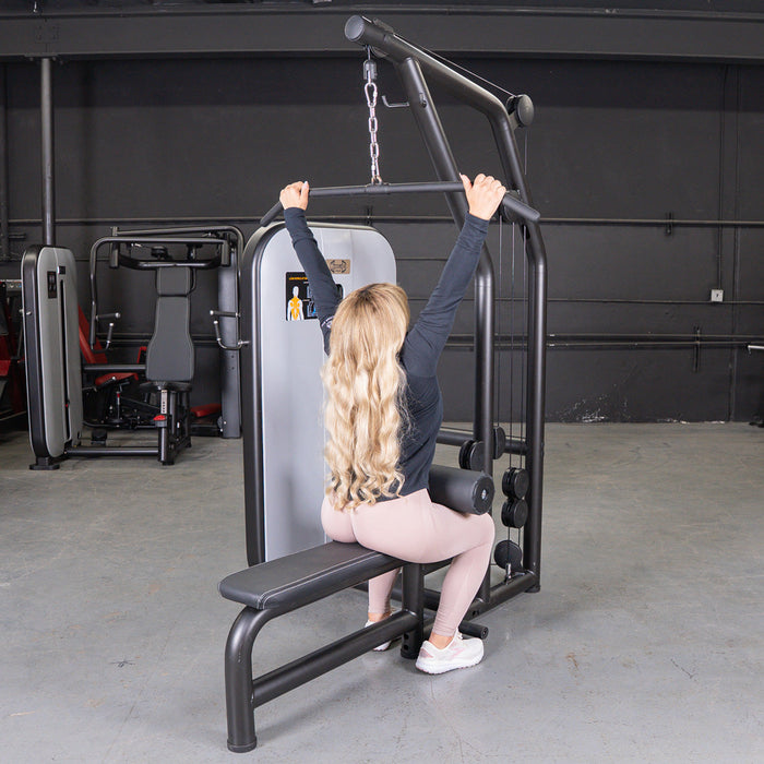 Vogue Lat/Low Row - Muscle D Fitness - Adjustable Seat - Pin Selectorized - Combo Back Machine - Sweatfully