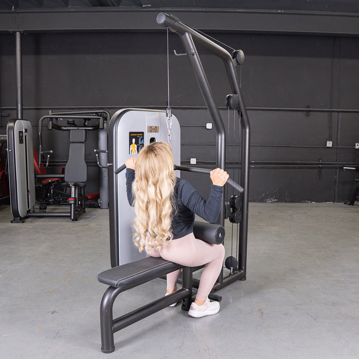Vogue Lat/Low Row - Muscle D Fitness - Adjustable Seat - Pin Selectorized - Combo Back Machine - Sweatfully