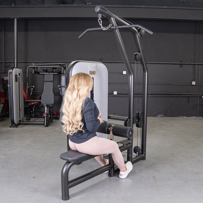 Vogue Lat/Low Row - Muscle D Fitness - Adjustable Seat - Pin Selectorized - Combo Back Machine - Sweatfully