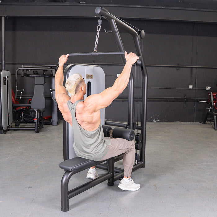 Vogue Lat/Low Row - Muscle D Fitness - Adjustable Seat - Pin Selectorized - Combo Back Machine - Sweatfully