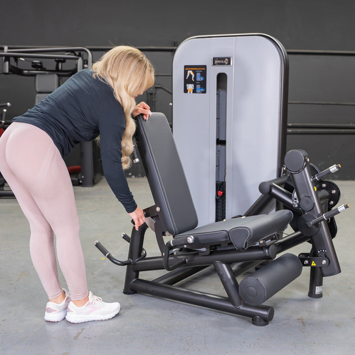 Vogue Leg Extension/Prone Leg Curl Combo - Muscle D Fitness - Seated - Adjustable - Pin Selectorized - Quads Hamstring Machine - Sweatfully