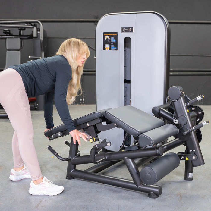 Vogue Leg Extension/Prone Leg Curl Combo - Muscle D Fitness - Seated - Adjustable - Pin Selectorized - Quads Hamstring Machine - Sweatfully