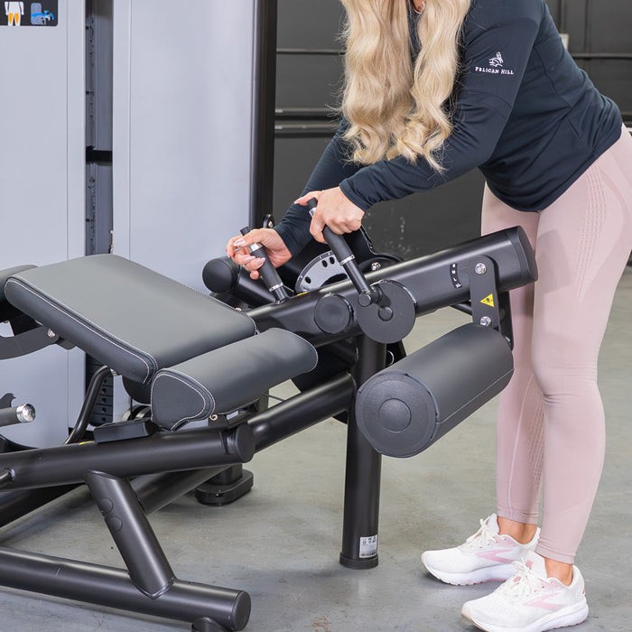Vogue Leg Extension/Prone Leg Curl Combo - Muscle D Fitness - Seated - Adjustable - Pin Selectorized - Quads Hamstring Machine - Sweatfully
