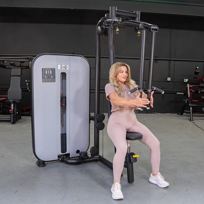 Vogue Pec Deck/Rear Delt - Muscle D Fitness - Adjustable Seat - Pin Selectorized - Chest Back Workout Combo - Sweatfully