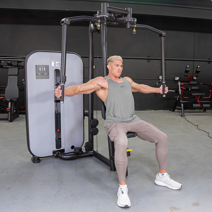 Vogue Pec Deck/Rear Delt - Muscle D Fitness - Adjustable Seat - Pin Selectorized - Chest Back Workout Combo - Sweatfully
