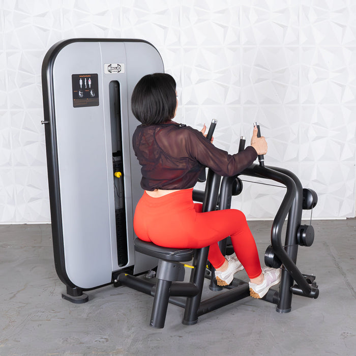 Vogue Seated Row - Muscle D Fitness -  Adjustable Seat - Pin Selectorized - Lat Workout - Sweatfully