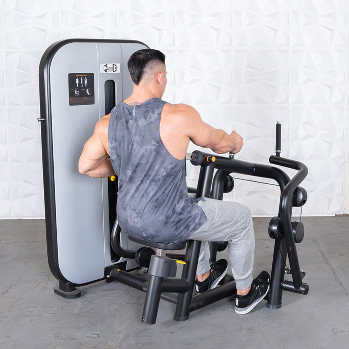 Vogue Seated Row - Muscle D Fitness -  Adjustable Seat - Pin Selectorized - Lat Workout - Sweatfully