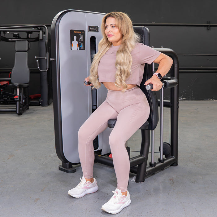 Vogue Triceps Press-Down - Muscle D Fitness - Adjustable Seat - Pin Selectorized - Arm Workout - Sweatfully